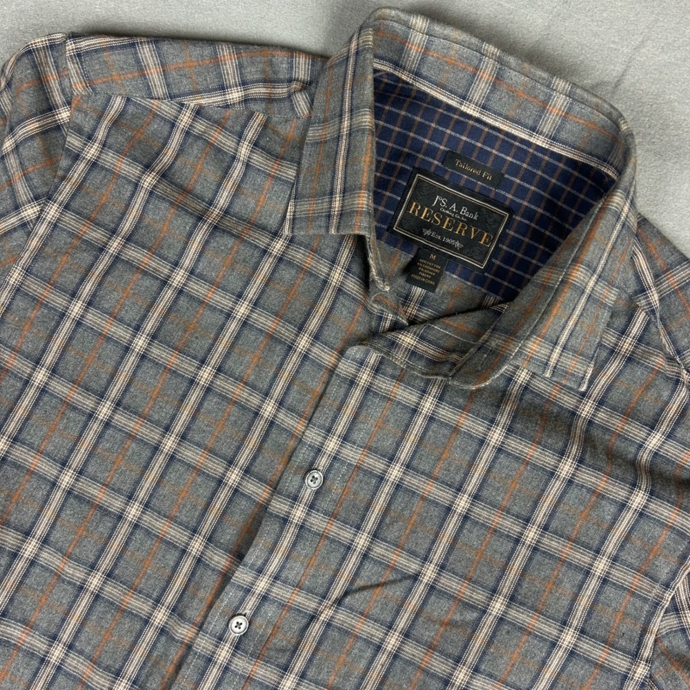 Jos. A. Bank Reserve Button Down Mens Medium Grey Plaid Cashmere Blend Tailored